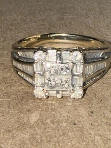 14k Yellow Gold Diamond Cluster Ring Size 9.5 Square Round Baguette - Picture 1 of 7