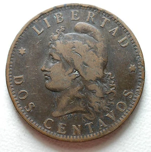1890 Argentina Bronze Dos Centavos - Picture 1 of 1