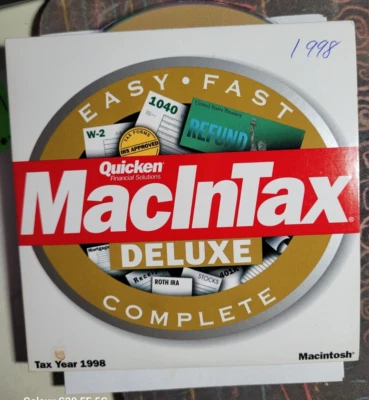 Quicken MacInTax Deluxe CD 1998 Tax Year-Macintosh -Intuit-Complete -Easy-Fast - Image 1 of 3