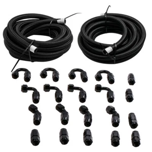 2 x AN-8 Nylon Braided Fuel Hose + 20pcs Fitting Hose End (0 45 90 180 Degree) - Picture 1 of 9