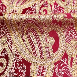 108" Wide STEFANO Red Gold Beige Soft Sheen Damask Jacquard Fabric - Picture 1 of 3