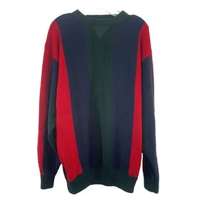 Vintage 90s Gitano Mens Green Navy Red Striped Crewneck Knit Sweater L - Picture 1 of 4