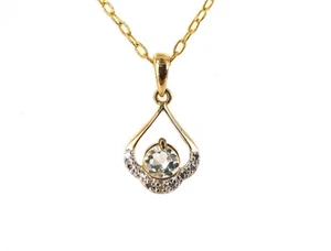 Vintage Oro Sopra Argento Originale Diamante Topazio Gemma Collana con Ciondolo - Foto 1 di 7