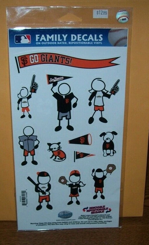 SAN FRANCISCO GIANTS 6X11 FAMILY DECAL SHEET 12 FAMILY DECAL STICKERS - Image 1 of 1