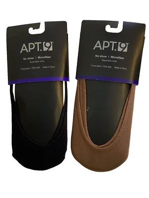 Apt. 9 pares de calcetines de microfibra para mujer No Show 6 negros y marrones NUEVO Foto 1 de 4