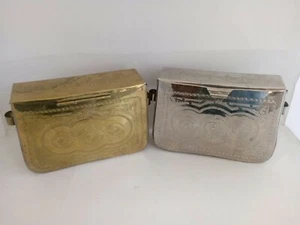 2 Piece Set Silver, Bronze Color Metal Boxes, Purses - Picture 1 of 9