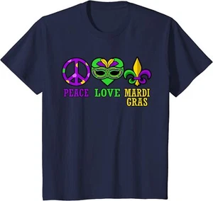 Peace Love Mardi Gras Party Holiday Celebrations Youth Unisex T-shirt - Picture 1 of 7