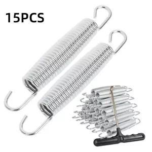 15 Pezzi Molle Trampolino 7" Acciaio Zincato Resistente Ricambio Gancio a T - Foto 1 di 12