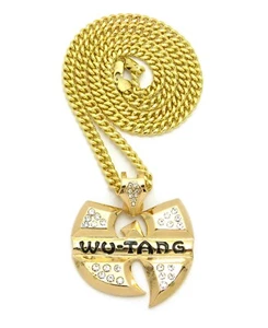 Neu Ice Bling WU TANG Anhänger mit 6mm 24" Kubanische Kette 14K vergoldet - Bild 1 von 4