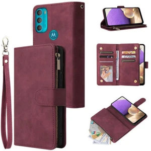 Motorola Moto G71 5G Wallet Case Zipper Pocket Flip Card Wrist Strap Kickstand - Picture 1 of 34