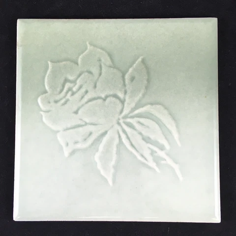 Jadeite Green Ceramic Tile Embossed Rose  4x4 Bathroom  FT54 Made in USA 1950s Cover