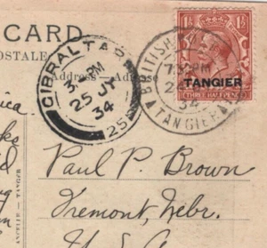 MOROCCO AGENCIES Postcard KGV *TANGIER* 1934 USA via Gibraltar {samwells}MA1934 - Picture 1 of 10