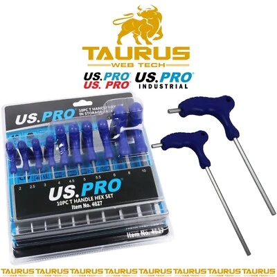10PC US PRO T HANDLE HEX SET IN STORAGE RACK DUAL PROFILE 2MM - 10MM UK FREE P&P - Image 1 of 3
