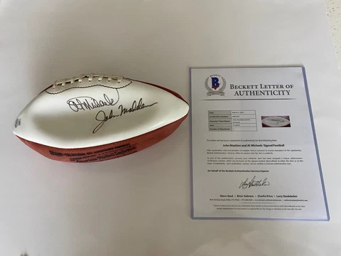 John Madden & Al Michaels Signed Oakland Las Vegas Raiders Football Beckett Coa Cover