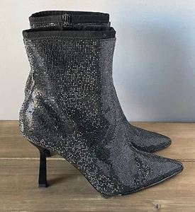 Steve Madden Seyla Ankle Boots Women's Size 9.5 Black Rhinestones Stiletto Heel - Picture 1 of 13