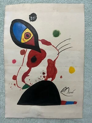 JOAN MIRO desenho e pintura em papel antigo assinado carimbado vintage - Imagem 1 de 2