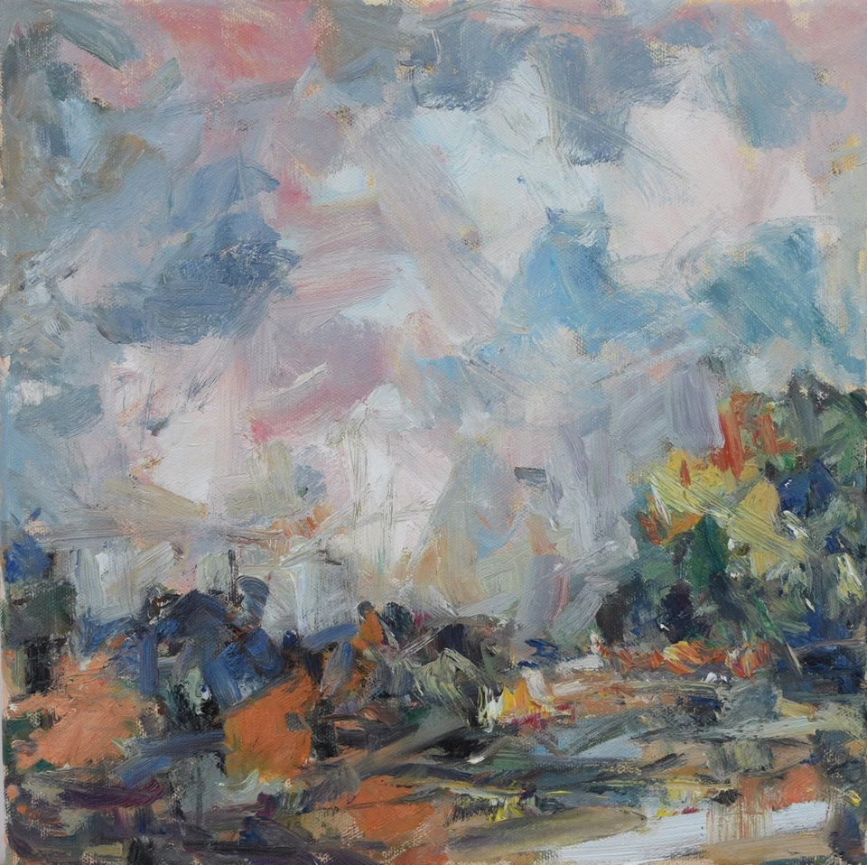 Art Orig. Oil Painting RM Mortensen "Pinnacle" Abstract Landscape Expressionism - Image 1 of 1