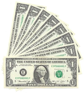 1974 $1 RICHMOND FRNs. 8 Consecutive, Crisp & UNCIRCULATED Banknotes. - Picture 1 of 5