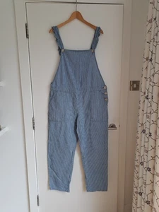 Tu Cotton Stripe Dungarees UK16 Blue White Stripe Casual Frill Jumpsuit Button - Picture 1 of 18