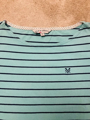Crew Clothing Company Women 100% Cotton Top T Shirt Size 10 Blue Stripe - Image 1 of 4