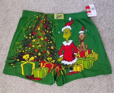 Roupa íntima masculina The Grinch Boxers 2XL Dr Seuss Max shorts de dormir de Natal nova com etiquetas - Imagem 1 de 4