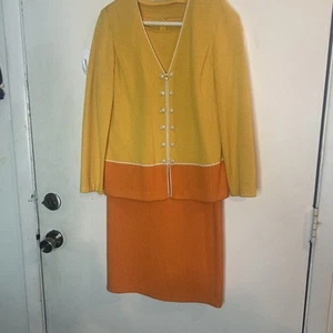 Vestido tejido para mujer St John Collection color bloque chaqueta naranja amarillo talla 8 cremalleras - Imagen 1 de 6