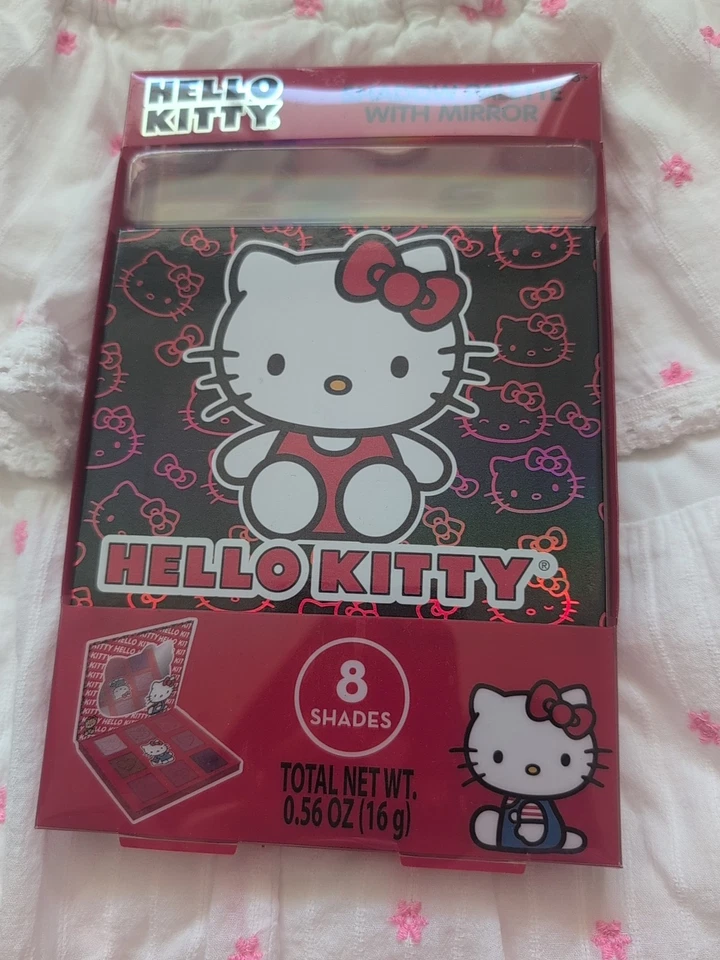 ПАЛИТРА ТЕНЕЙ ДЛЯ ВЕК HELLO KITTY Sanrio, зеркало в форме котенка, 8 оттенков, розовый, фиолетовый - Изображение 1 из 1