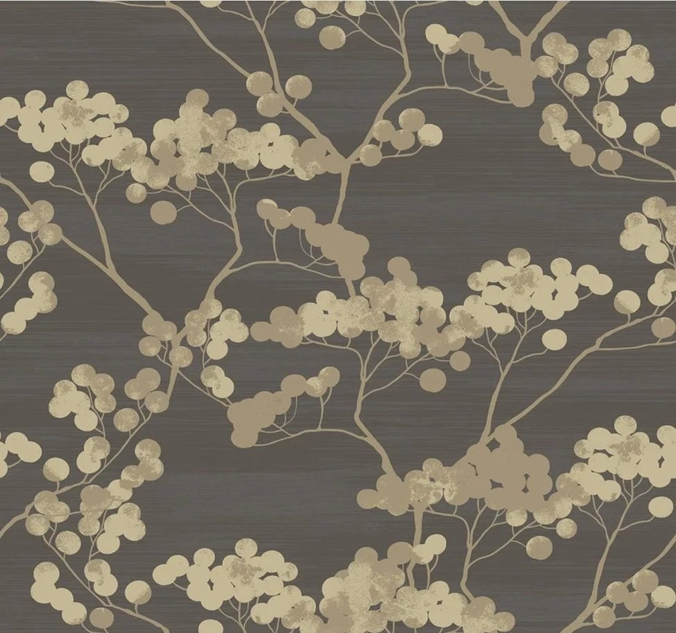 Wallpaper Metallic Dark Gold Abstract Trees on Taupe 60 sq ft - Image 1 of 1