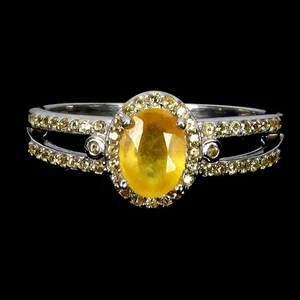 925 Anello Argento Sterling Ovale Giallo Zaffiro 7x5mm Senza USA Import Tasse - Foto 1 di 14