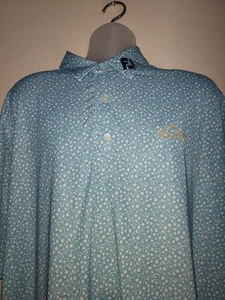 FootJoy Golf Polo Mens 2XL Short Sleeve Shirt Button Preppy Light Blue Floral - Picture 1 of 9