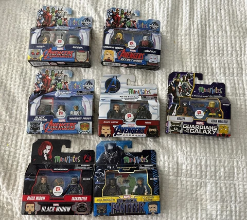 Lot Of 7 NIB Marvel Minimates Avengers Guardians of Galaxy Black Widow/Panther Cover