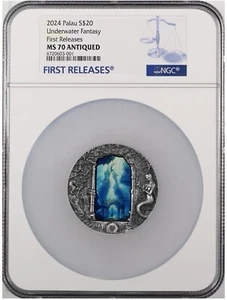 NGC MS70 FR 2024 Palau Underwater Fantasy Mermaids 3oz Silver Antiqued Coin - Picture 1 of 2