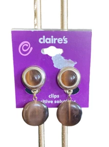 NWT Claire’s Silver Tone Drop Earrings Sensitive Solutions Spring Clip 2 1/2” - Picture 1 of 12