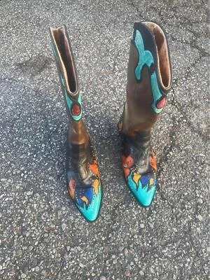 Vintage Hand-Painted Western Cowboy Boots - Image 1 of 2