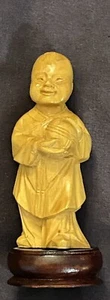 ANTIQUE CHINESE CULTURE REVOLUTION HAND CARVED BOXWOOD FIGURINE BOY W/ BALL - Picture 1 of 6