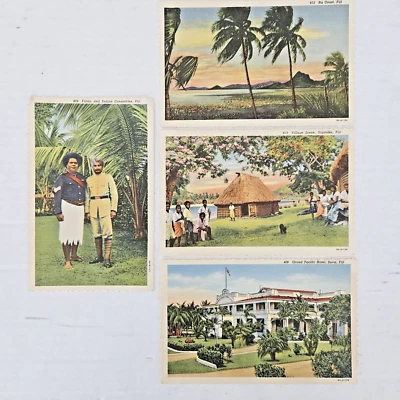 Vintage Fiji Postcards Lot of 4 Village Scene Ra Coast Grand Pacific Hotel Suva - Image 1 of 4