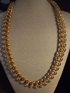 ANN KLEIN Stunning Couture Double Cuban Link Gold Plated Necklace ...24 Inches - Picture 1 of 9