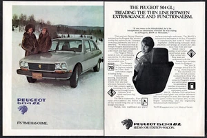 1974 PEUGEOT 504 GL Vintage Original 2 page Print AD White car winter Canada EN - Picture 1 of 1