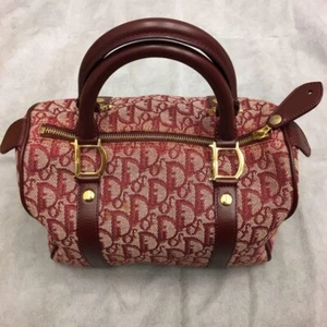 Christian Dior Trotter Canvas Leder Boston Handtasche Rot Vintage Gebraucht - Bild 1 von 15