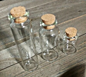 Glass Bottles Clear Jars Cylinders with Corks Potion Apothecary 3 Vials Bulk Lot - Picture 1 of 2