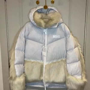 Nike Womens NRG x Sacai Parka Down Fill Faux Fur Sz-Lg Pure Platinum CT3267- 043 - Picture 1 of 12