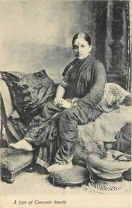c1907 Postal Una Bella en Disfraz Tradicional de Kanara, Suroeste de la India - Imagen 1 de 2