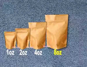 50 -8oz ~Kraft Stand Up Pouch Bags, Food Safe, Resealable Bags, Food Packaging - Picture 1 of 5