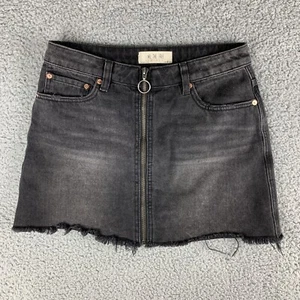 Free People We The Free Denim Minirock Größe 26 schwarz Reißverschluss vorne ausgefranster Saum Y2K - Bild 1 von 7