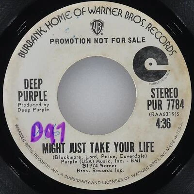 DEEP PURPLE Might Just Take Your Life PURPLE PUR 7784 VG 45 7" 1974 Hard Rock - Image 1 of 4