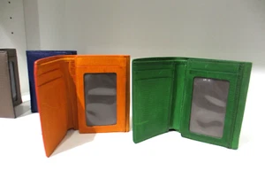 Cartera Hombre TRIPLEGABLE Piel de Cabra con Ventana de Identificación Nueva NARANJA - Imagen 1 de 18