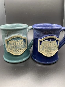 Set Of 2 Deneen Pottery Advertising Mugs Bayberry Inn NJ Teal Cobalt Excellent - Picture 1 of 9
