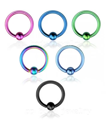ПАРА 16G 3/8 «4 мм мяч анодированной хирургической стали пленник бусина кольцо серьги лабрет - Изображение 1 из 3