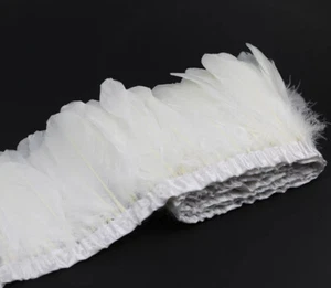 2 Yards 1.9 Metres White 12-17cm Goose Feather Fringe Ribbon Trim DIY Craft - Picture 1 of 8
