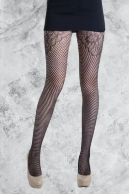 Pantimedias de rejilla de diseño de moda envolventes de muslo floridanos para dama talla única Foto 1 de 4